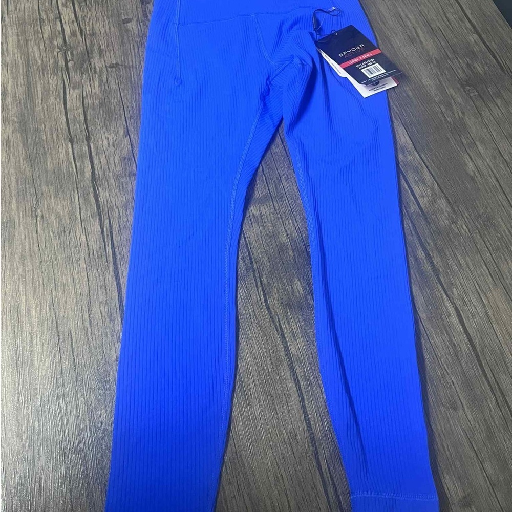 NWT Spyder Women’s Cobalt Blue Ribbed High Rise Athletic Leggings XS - Picture 3 of 9